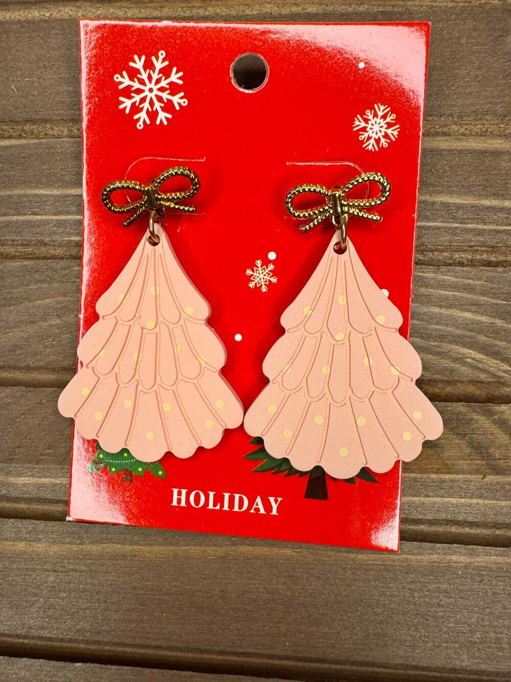 Pink Christmas Tree Christmas Earrings Christmas Gift Festive Wear Pink Bow
